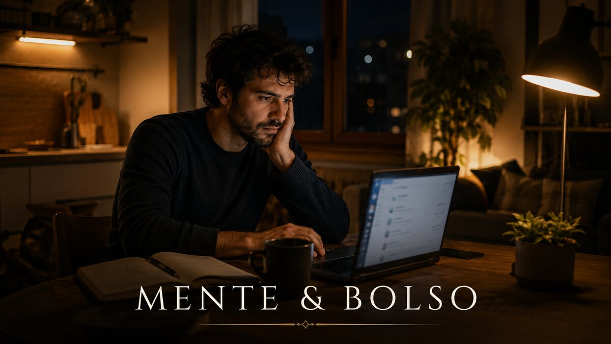 Empreendedor trabalhando tarde da noite em casa, notebook aberto, construindo o próprio negócio digital